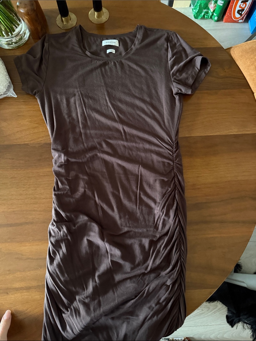Babaton Brown Ruched Side T-Shirt Dress